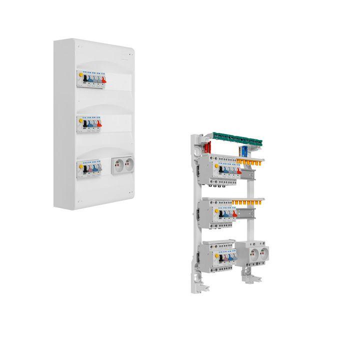 3-row Pre-equipped Panel 2 RCD 40A + 1 RCD 63A + 10 MCBs + 2 Sockets