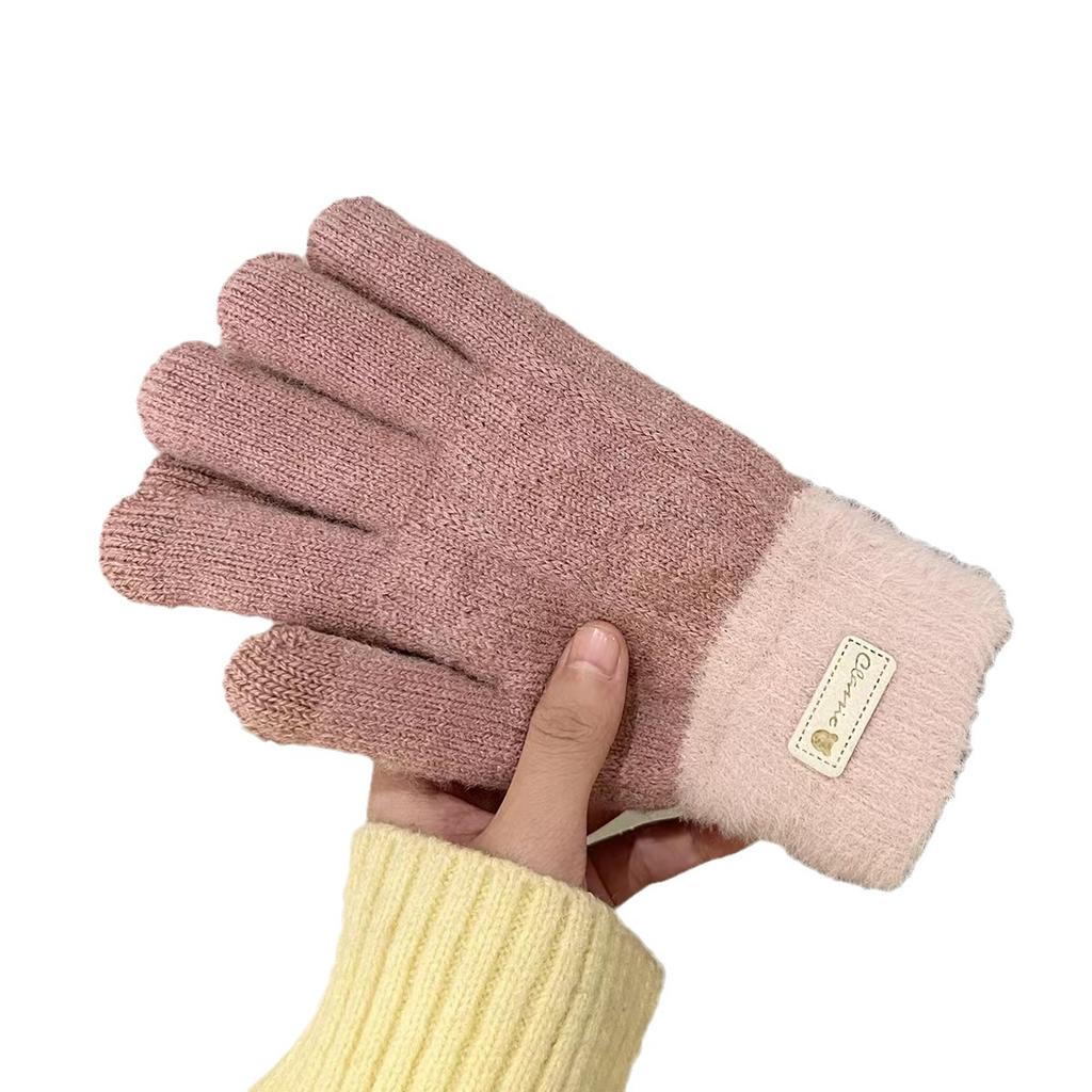 New  Autumn and Winter Gloves Ladies Cycling Rows Warm Finger Solid Color Touch Screen Fleece Thickened Knitted Cute Student