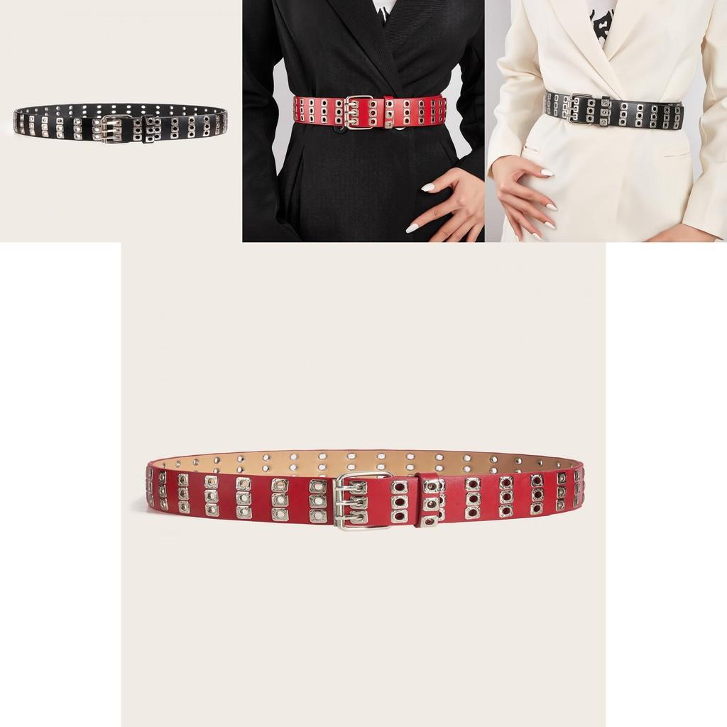 Rock Metal Buckle Belt With Circular Detail And Pin Closure For Youth Fashion And Street Style
