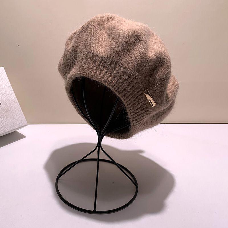 Pălărie din blană de iepure, moale, caldă, pufoasă, pălărie de iarnă pentru femei, pălărie tricotată angora, șapcă tricotată pentru femei, cu fulg de nea