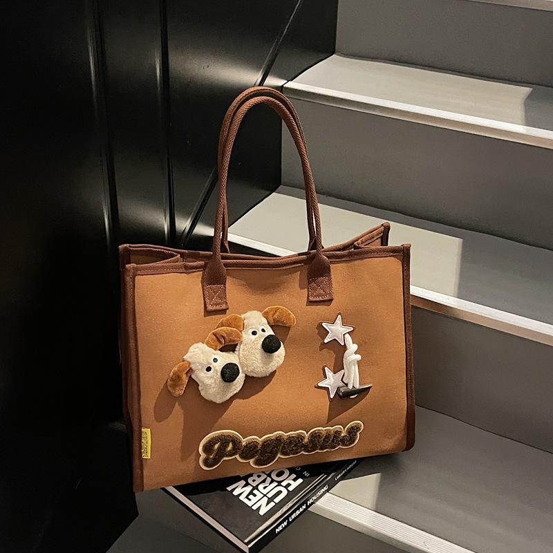 Трендовая мультяшная холщовая сумка-тоут 2025: Вместительная повседневная наплечная сумка для женщин 39cm x 31cm x 17cm