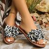 2025 new leopard print foreign trade women's shoes flat casual cool slippers bow women's slippers sandals40-43