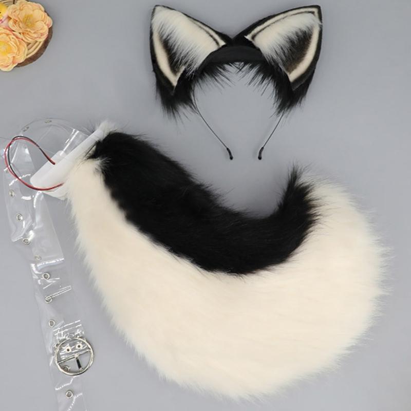 Opaska do włosów na baterie Elektryczne uszy zwierząt Opaska do włosów Kostium do odgrywania ról opaska do włosów Zdalne sterowanie Pluszowy ogon Rekwizyty sceniczne