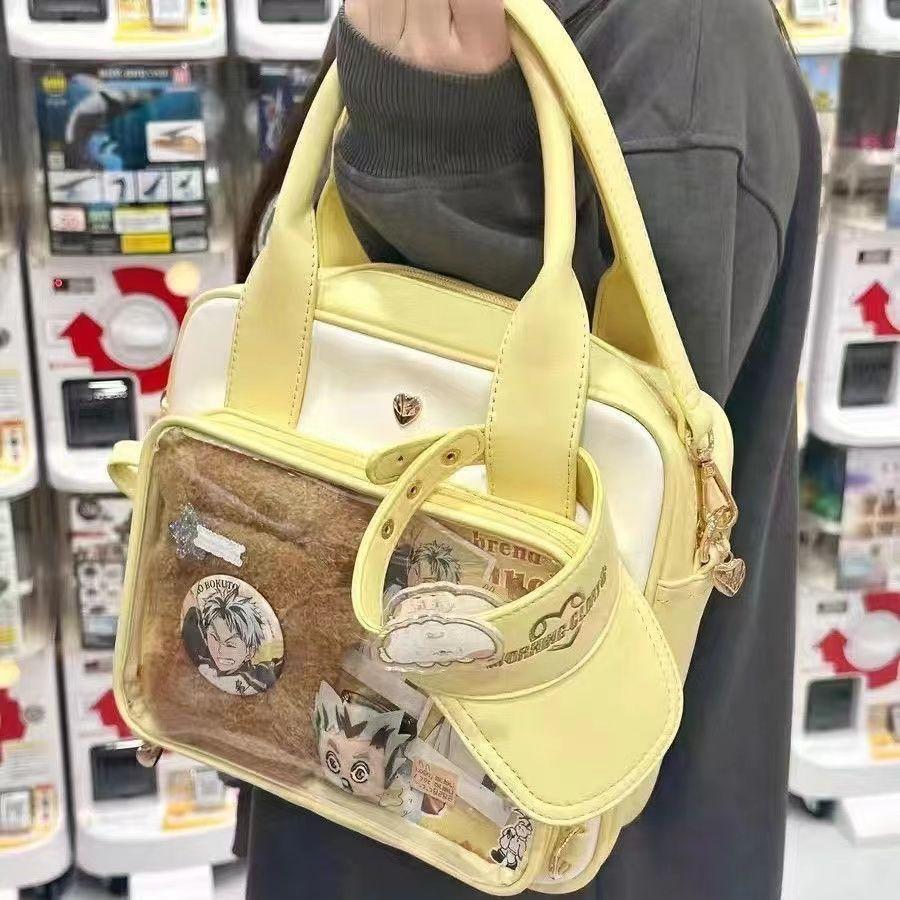 

Sweet Cute Shoulder Bag Women Kawaii Japanese Clear Anime Ita Bag Ladies Leather Leather Square Large Capacity Crossbody Bag 25x22x7cm