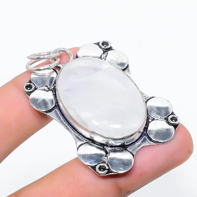 Natural Rainbow Moonstone Gemstone 925 Sterling Silver Pendant 2.17" Q8k39
