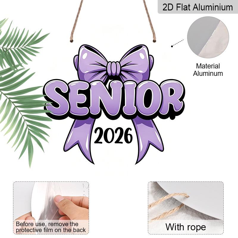 2D Flat Aluminum 2026 Graduation-themed Wall Hanging Is Available in Multiple Sizes and Features A Cute Purple Bow Design, Making It A Perfect Choice