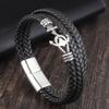 2019Fashion Stainless Steel Anchor Bracelet Men Black Braided Cowhide Leather Rope Bracelets Wrap Punk Charm Jewelry