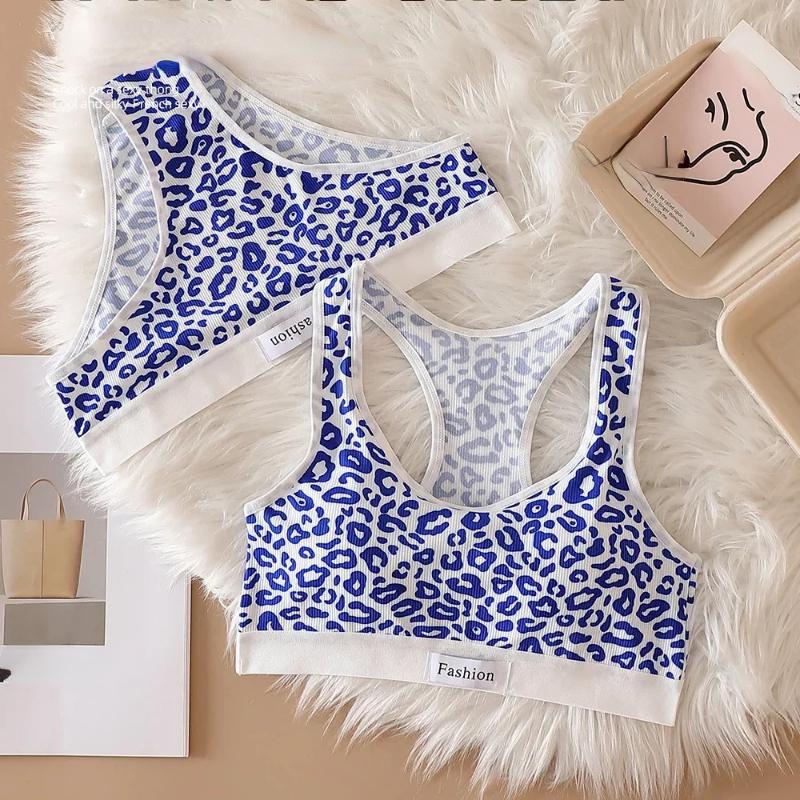 Damen Nahtloses BH-Set Slips Tiefer Bund Leopard Bralette Lingerie-Set V-Ausschnitt Sport-BH Baumwolle Sexy Unterwäsche-Set