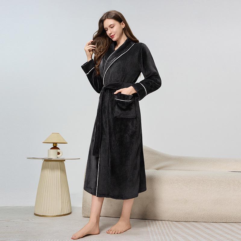 Unisex Flannel Bathrobe: Fleece Lined, Thickened, Plus Size, Autumn/Winter