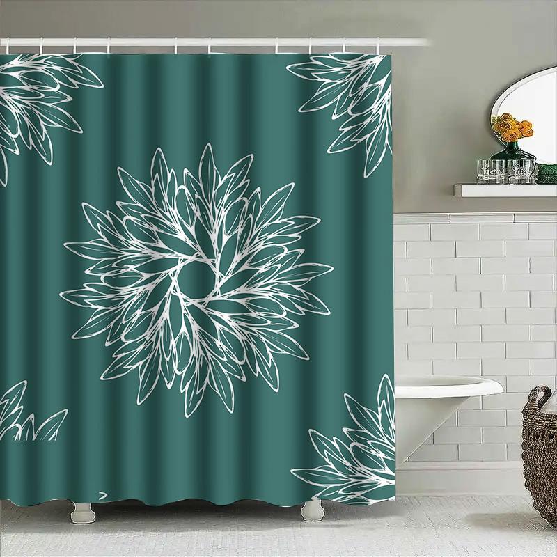 Green White Floral Shower Curtain Brick Wall Bath Decor 180Cm Waterproof Fabric Tree Pattern Design For Bathroom Modern Style Ho