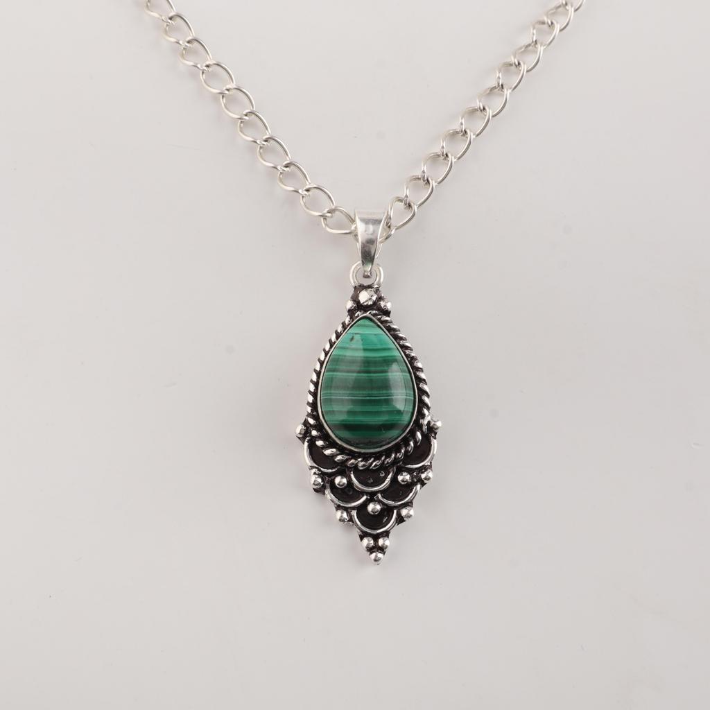 Malachite Gemstone 925 Sterling Silver Handcrafted Pretty Pendant 1.5" For Gift PP-70-29