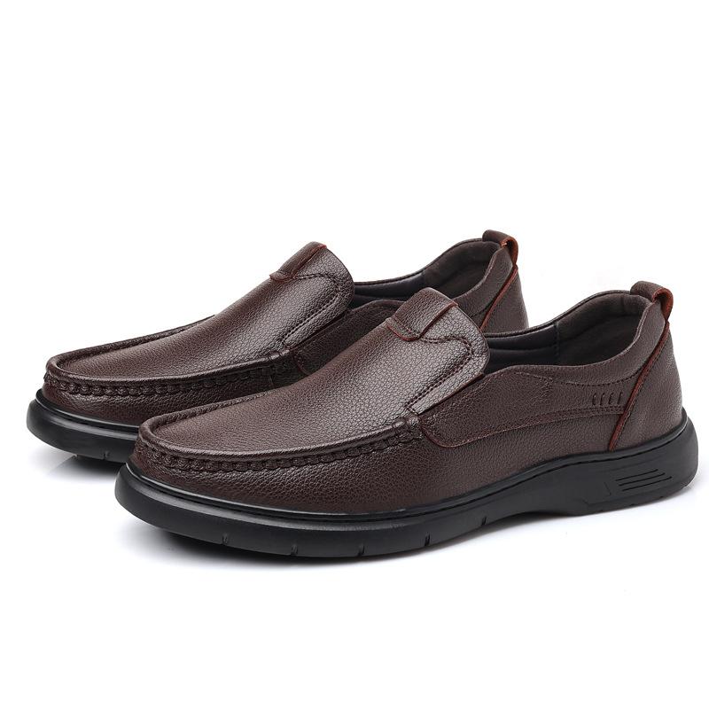 Leather Shoes Men's Cowhide One-pedal Middle-aged Casual Non-slip Soft-soled Driving Dad Shoes Loafers Men
