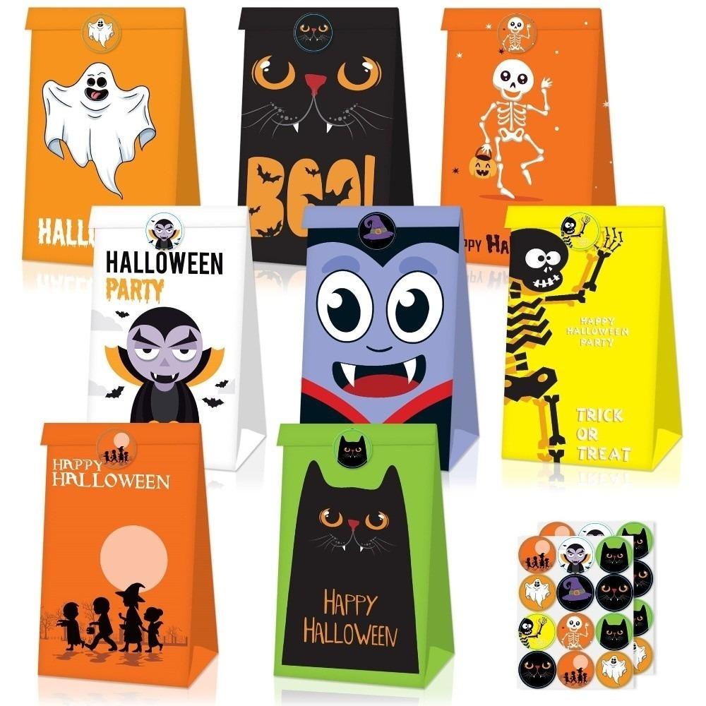 24pcs Pumpkin Bat Patterns Party Favor Bags Flat Design Goodie Paper Bags Souvenir Gifts