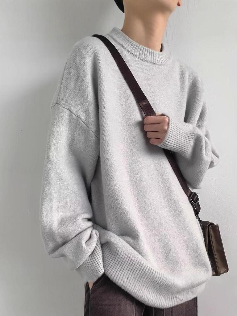 Men's Casual Knit Cardigan - Autumn/Winter, Versatile Solid Color, Trendy Couple Style, Loose Fit, Round Neck