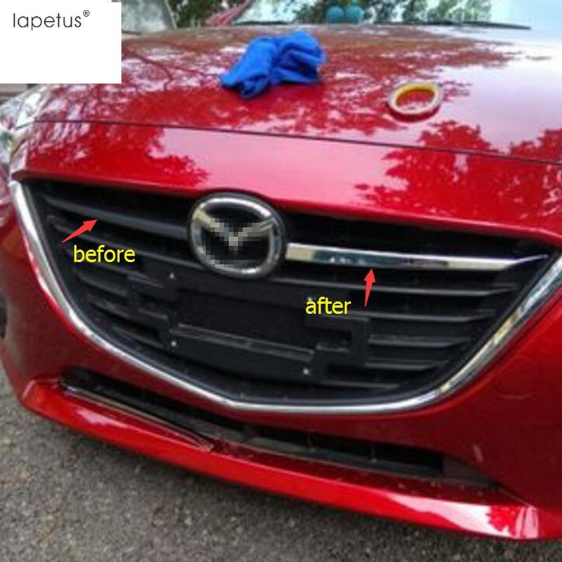 Car Front Middle Grille Grill Strip Decoration Molding Cover Trim ABS Chrome Accessories Exterior Kit For Mazda 3 2014 2015 2016