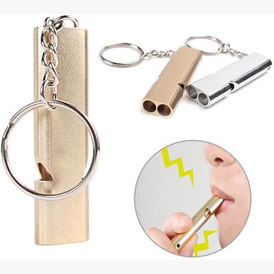 Flat Dual-Frequency Metal Survival Whistle Keychain