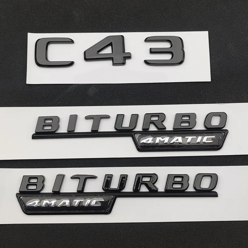 LWC1  3D ABS Chrome Black C 43 Logo C43 Letters Sticker BITURBO 4MATIC Emblem Car Badge For Mercedes C43 AMG W205 W204 Accessories C43