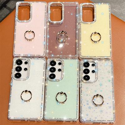Side Diamond Glitter Powder Imd Hard Shell Suitable for Samsung S25S24S23 Ultra Diamond Ring Buckle Phone Case A16 A56