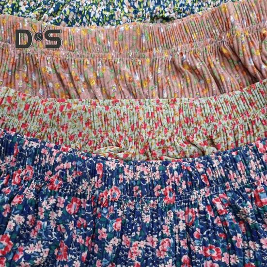 Dámské kalhoty Elastické kalhoty s vysokým pasem a širokými nohavicemi s květinovým potiskem s řaseným nařaseným dlouhým kalhotám do domácího salonku