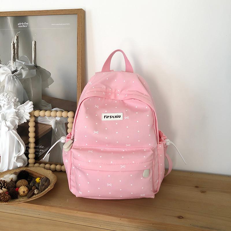 Dot Letter Printed Versatile Backpack With Lightweight Nylon For Travel School