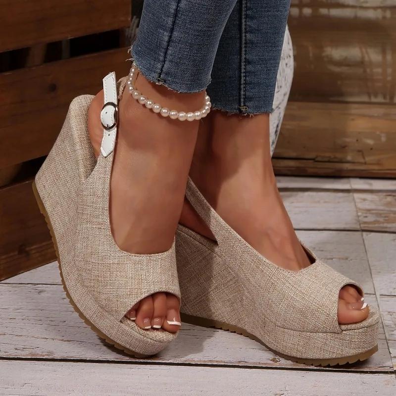 Fashion Ladies Shoes 2025 New Peep Toe Women's Sandals Fashion Buckle Strap Casual Shallow Best Seller Comfortable Wedge Sandals Zapatos