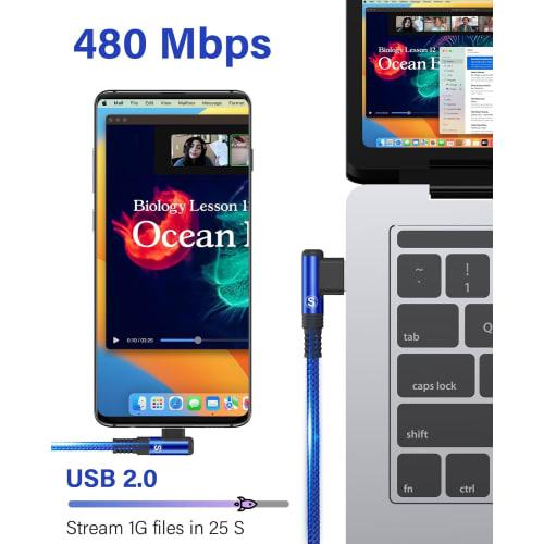 USB Typ C Kabel L-förmig Beide Enden [3M / 2er-Set] AviBrex Typ C Kabel 90 Grad Typ-C Kabel [3.1A Schnellladung] Nylongeflecht Hohe Haltbarkeit USB