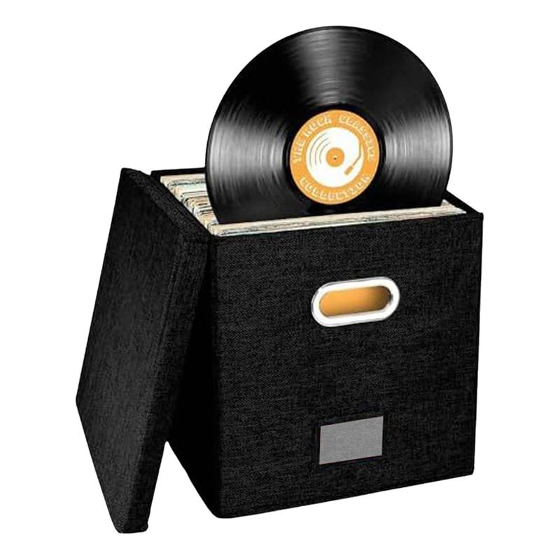 

Vinyl Record Storage Box Vinyl Record Case for Lp Album Storage Linen Fabric Storage Crate Cube Bins with Lid
