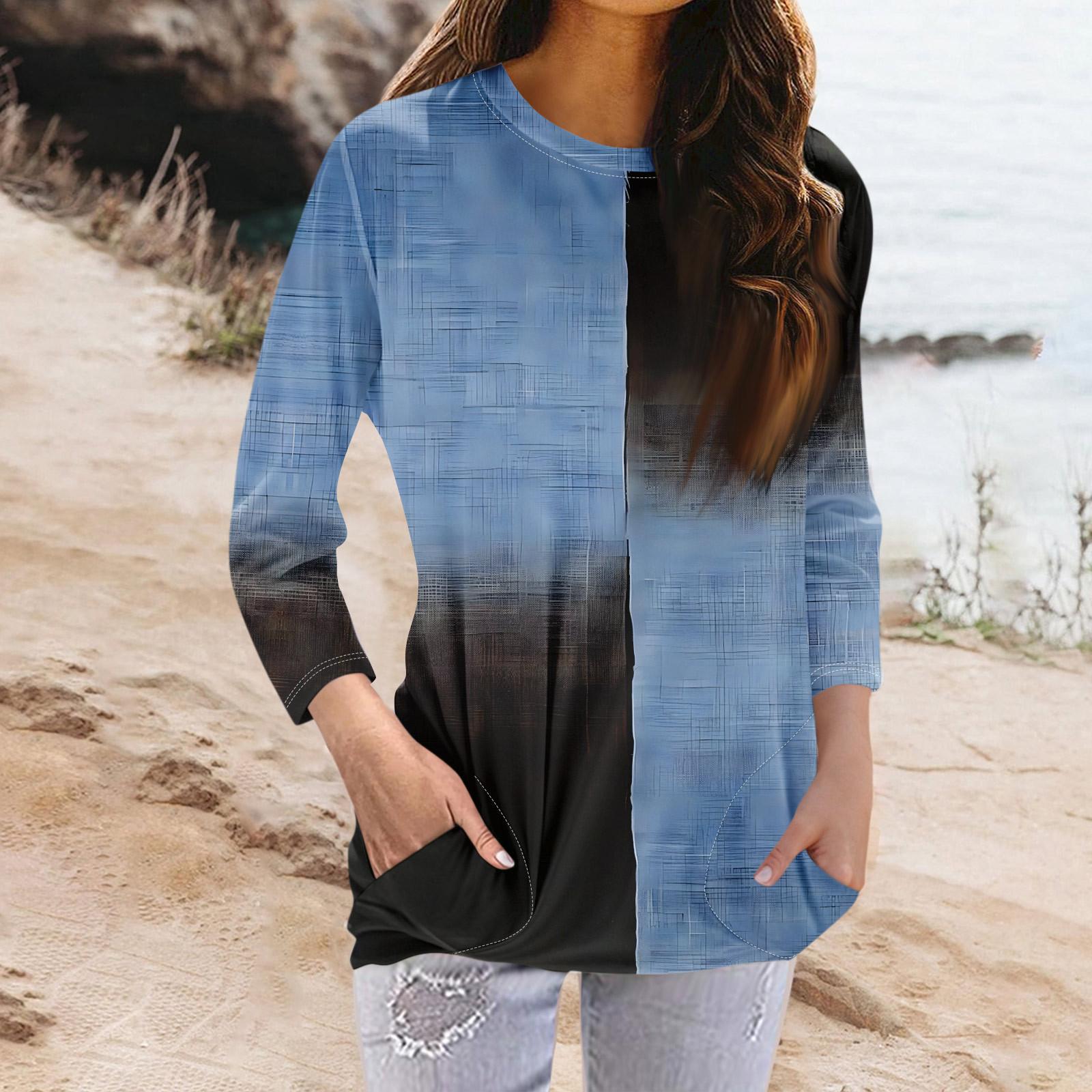 

Женская модная повседневная футболка с карманом и круглым вырезом с рукавами 3/4 и топом S