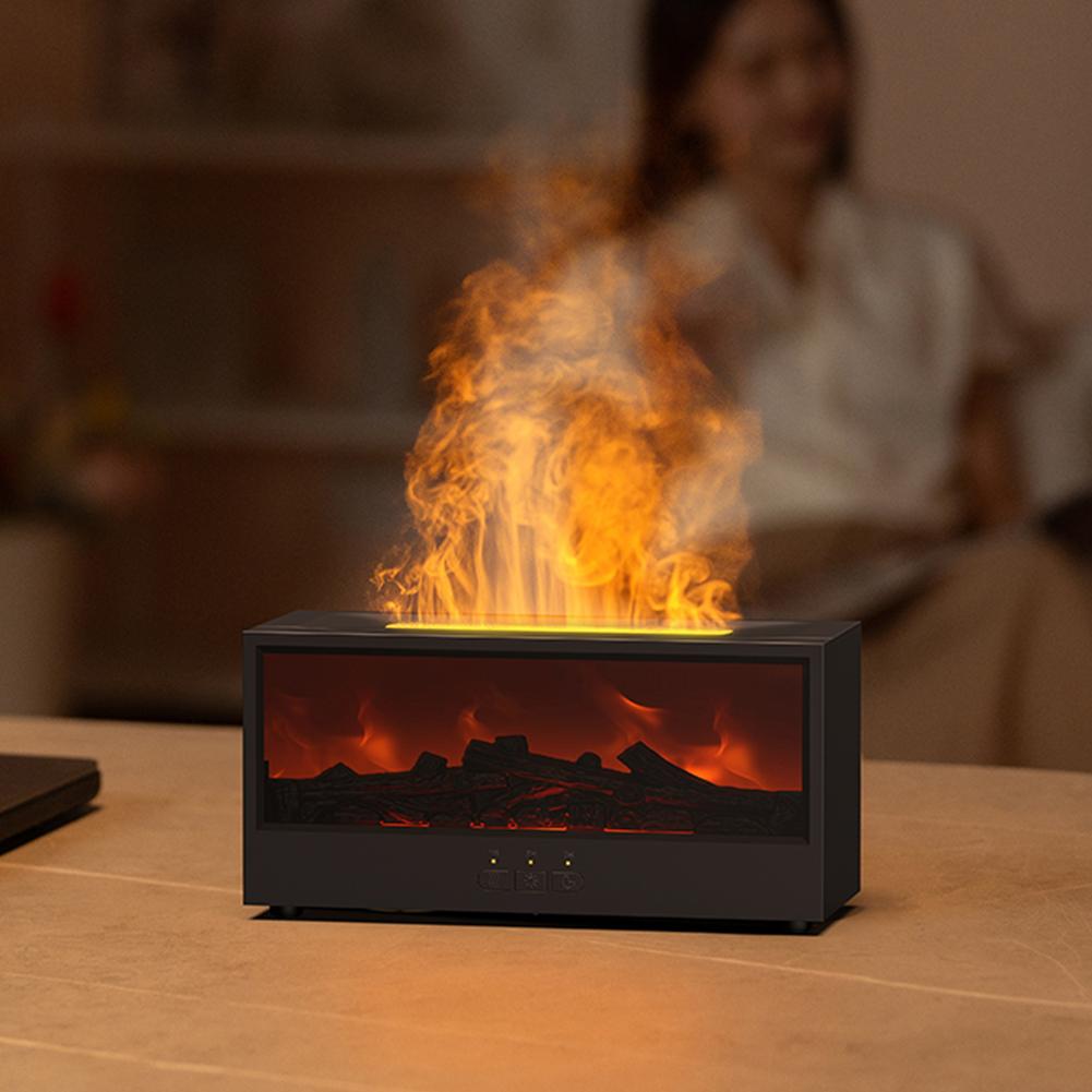 Dynamischer Flammen-Kamin ätherischer Öldiffusor Timer und automatische Abschaltung Flammen-Kamin Aromatherapie-Diffusor 7 Farben LED-Nachtlicht