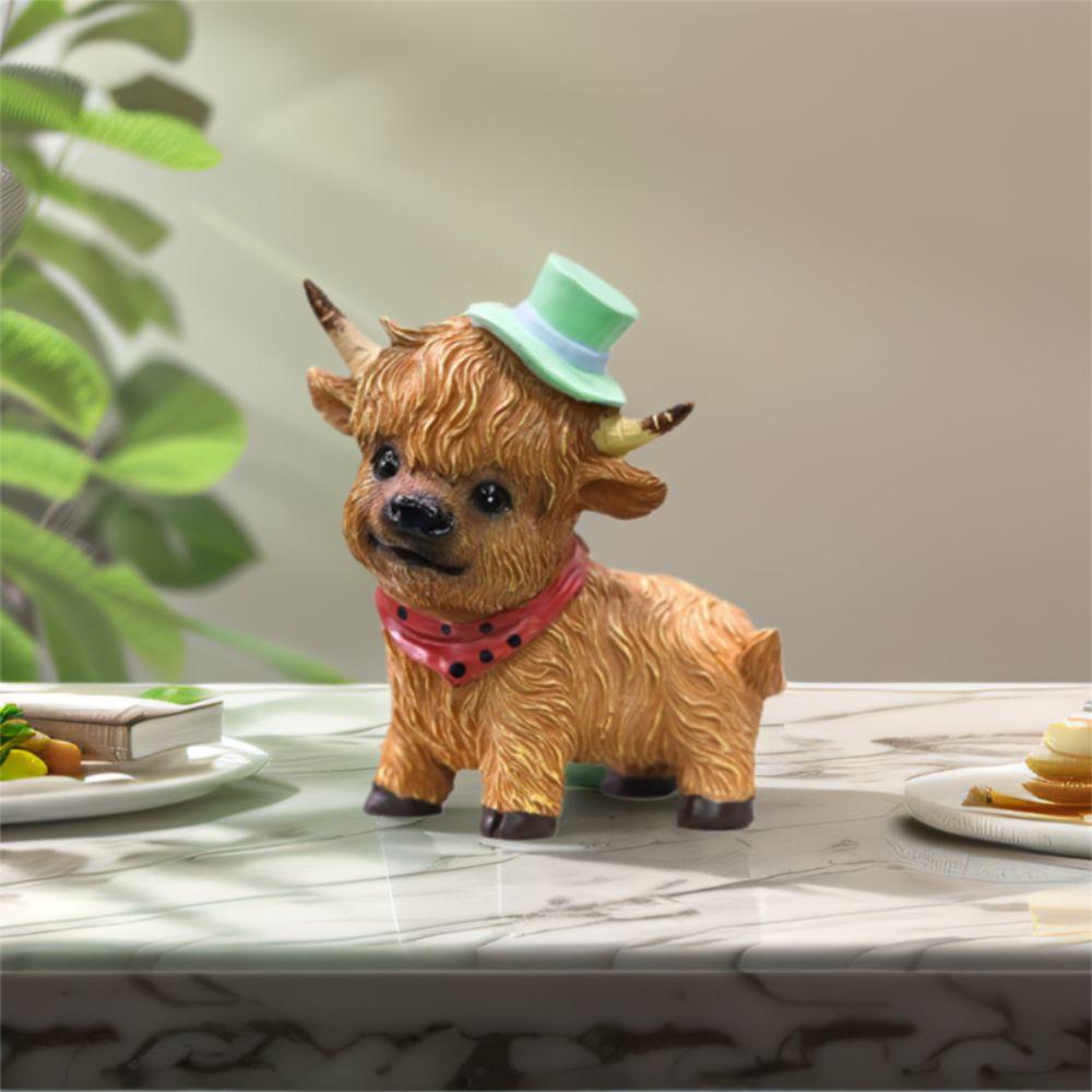 Cartoon Cow Ornament Resin Animal Sculpture Table Decor Cow Statue Micro Landscape Model