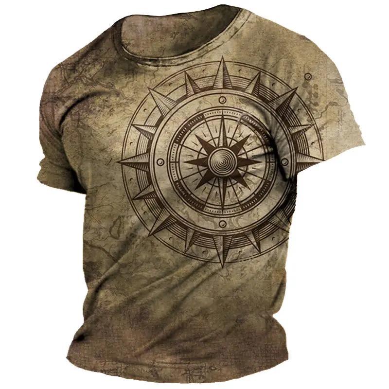 Vintage Compass T-Shirt for Men 3d Navigation Printed T Shirts Street Hip Hop Tops Short Sleeve Tees Shirt Men Clothes Shirt