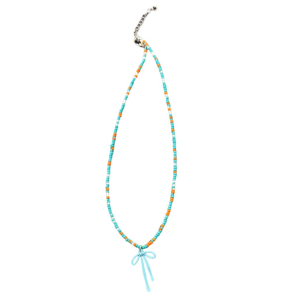 Delicate Bowknot Clavicle Chain Colorful Beaded Butterfly Bow Collar Necklace Jewelry Clavicle Chain for Women Girls