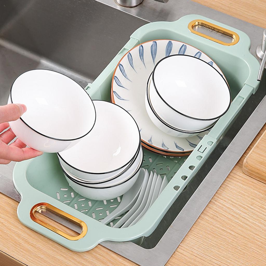 Extendable Over Sink Colander Double Layers Retractable Drainer Basket for Home Kitchen