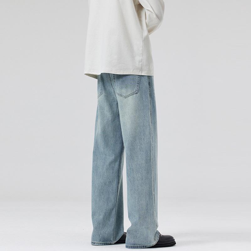 LKTM Men's & Women's Trendy Light Blue Washed Jeans - Versatile Loose Straight Leg Pants for Spring/Summer