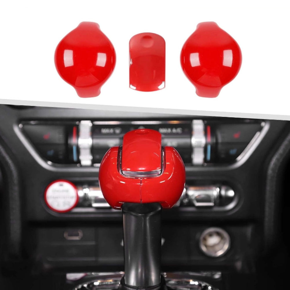 3Pcs/Set Car Gear Shift Knob Head Auto Interior Gear Knob Cover Trim Cover Red Black Carbon Fiber For Ford Mustang 2015 - 2019