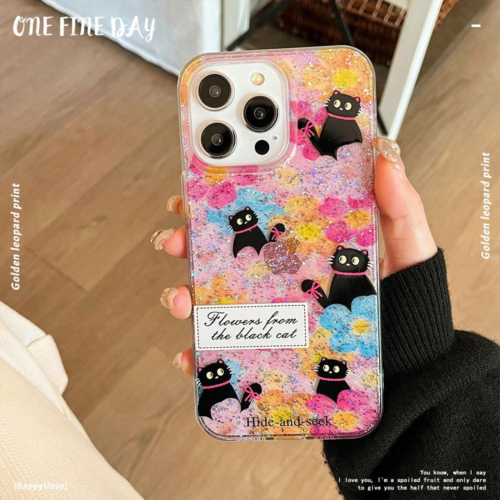 Cute Cats Suitable for Apple 16pro Mobile Phone Case IPhone 15 Protective Case 14 Glitter Powder 13promax Soft Edge