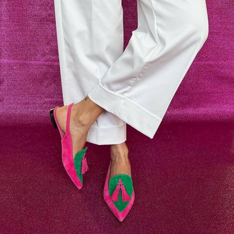 

New Summer Color Block Women s Shoes 40-43 Large Pointed Tassel Low Heels Back Air Sandals High Heels Womens Shoes Zapatos Mujer 34