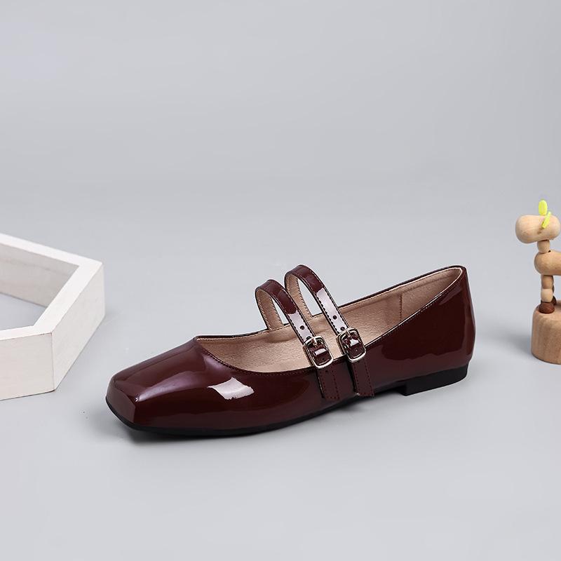 

Туфли Мэри Джейн для женщин, нарядные балетки с квадратным носком и ремешком, удобная обувь для ходьбы, женские балетки из мягкой искусственной кожи, противоскользящие 44 бордовый