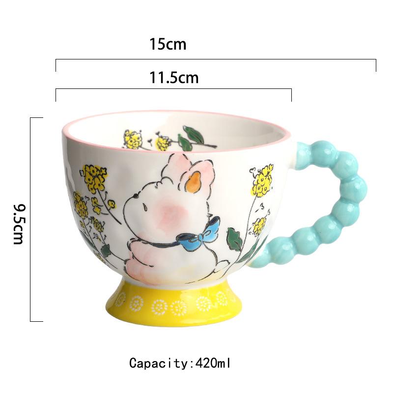 

Hand-Painted Floral Pattern Large Ceramic Coffee Mug Tea Milk Cereal Mug Valentine Gifts for Women Girls Friend 420ml помаранчевий