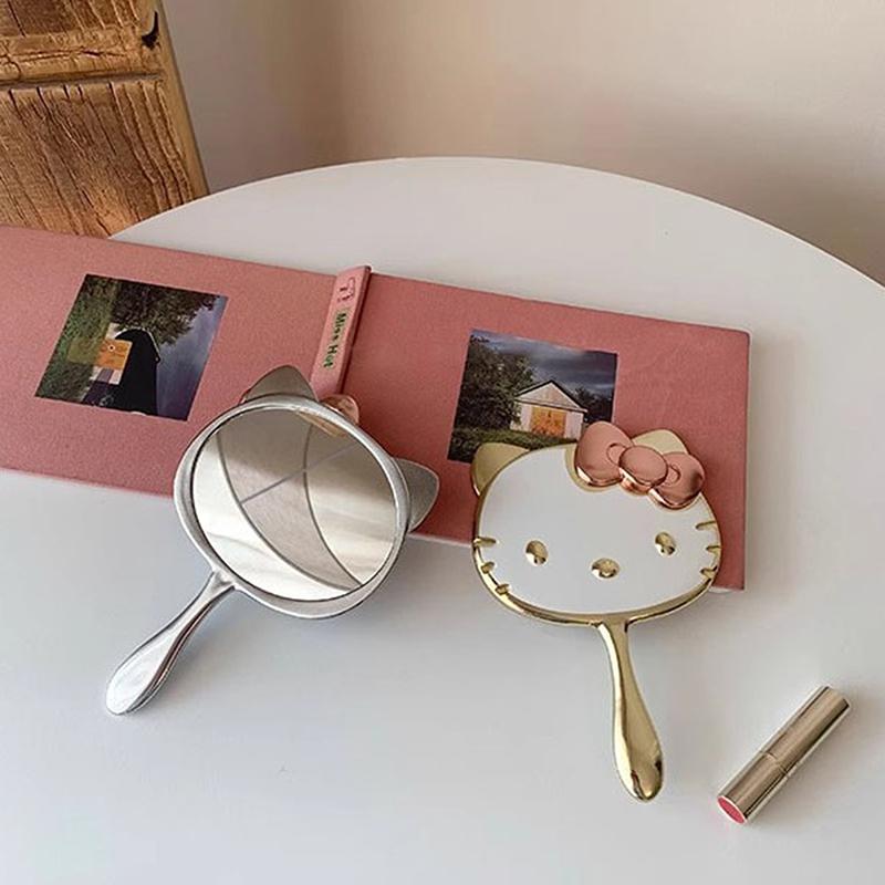 Sanrio High Beauty Hello Kitty 3D Folding Mirror Portable Handheld Makeup Mirror Kawaii Cartoon Anime Style Mirror Girl Gift