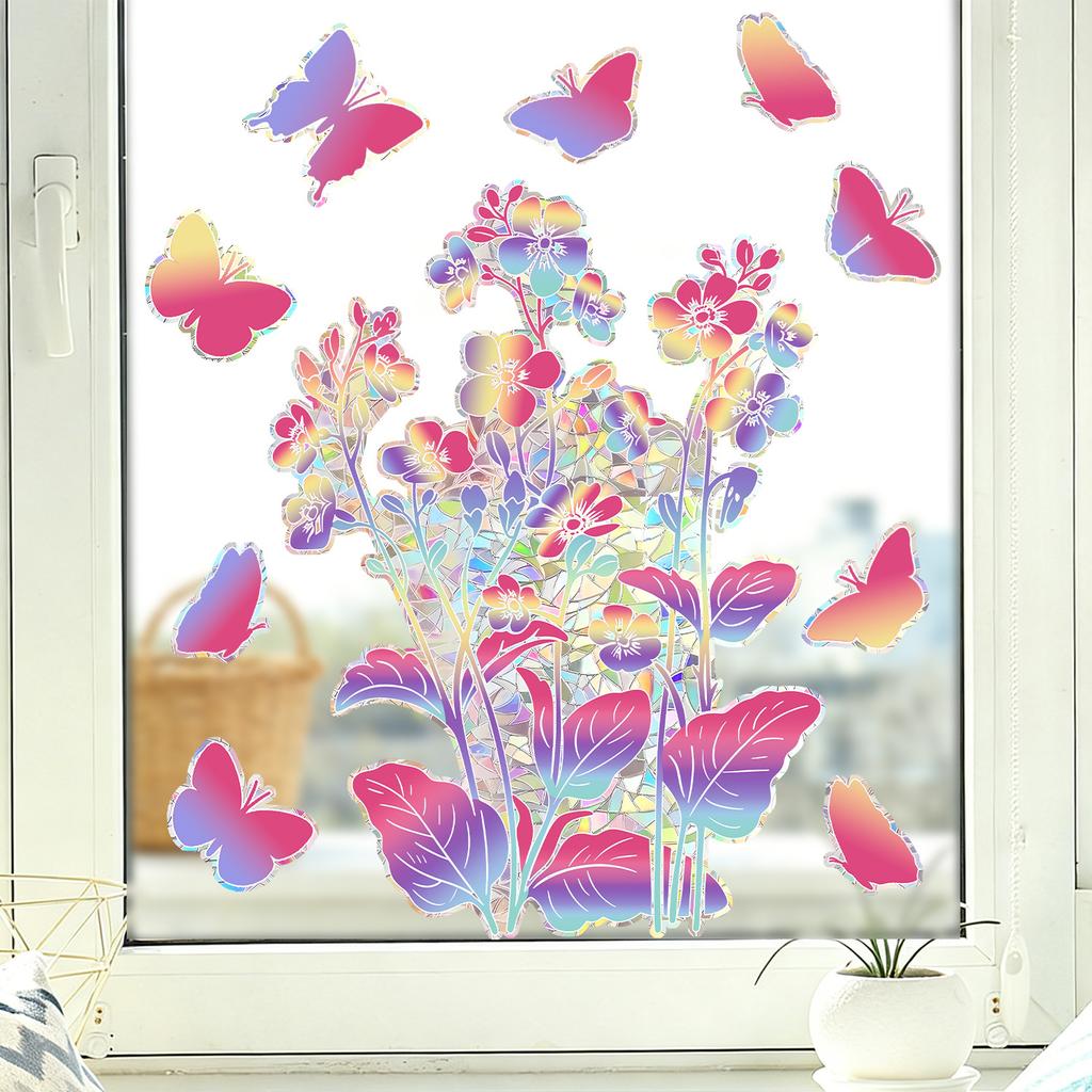 Colorful Gradual Change Butterfly Flower Living Room Balcony French Window Wall Beautification Sticker