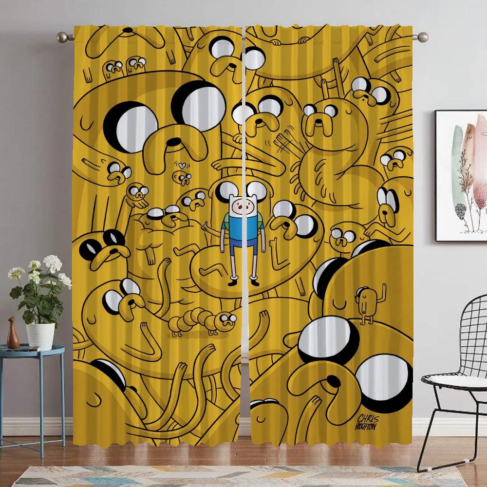 Adventure Time Curtains for Bedroom Kitchen Curtains 2 Pieces Partition Shades Blackout Curtain Halloween Decoration Living Room