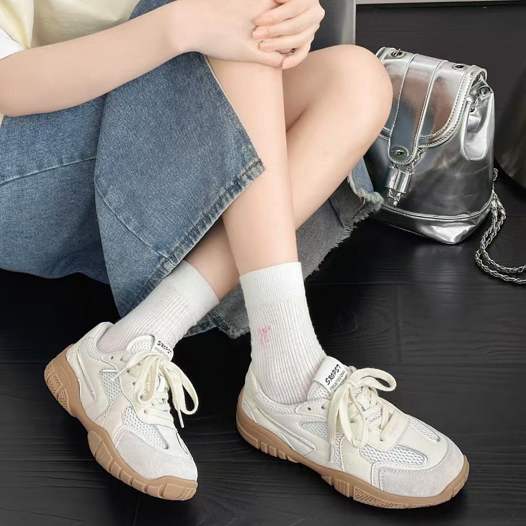 Leather women's little white shoes summer new single net breathable sports and leisure shoes versatile thick baseplate shoes