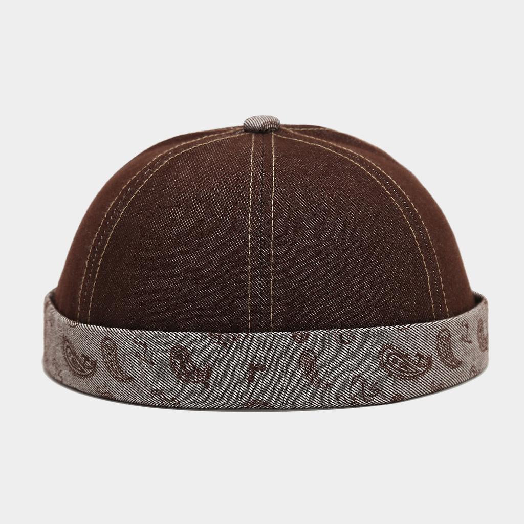 Unisex Paisley Denim Brimless Cap American Retro Streetwear Landlord Hat Trendy Yuppie Personality Casual Docker Skullcap