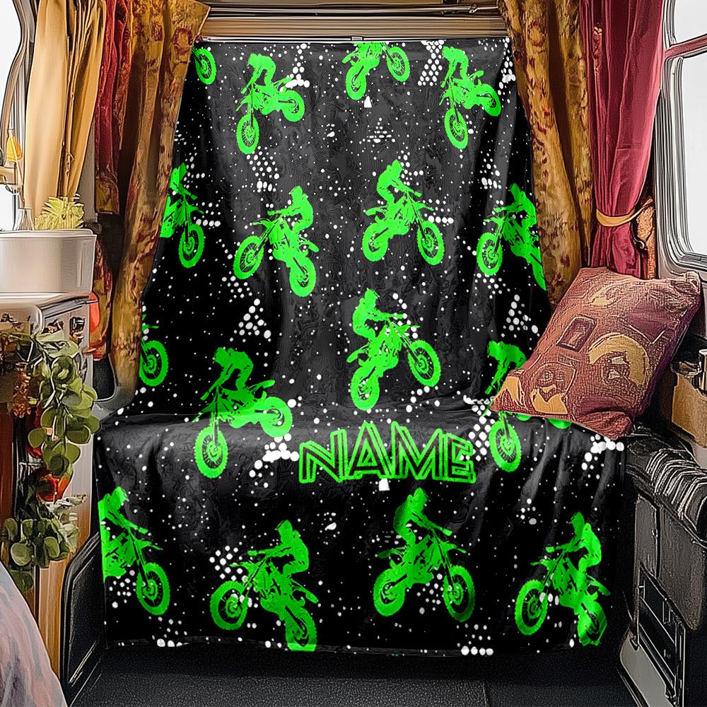 Green Dirt Bike Riders On Black Background Design Blanketcustomizable With Your Namecomfortable And Stylish Perfect For Travel Beds Chairs Offices