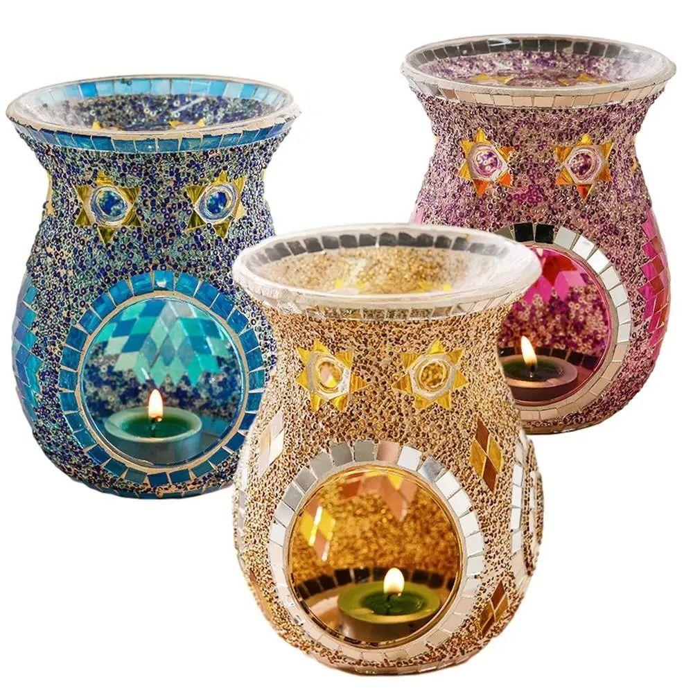 Mosaic Glass Essential Oil Burner Durable Fragrance Warmer Aroma Candle Holder Christmas Gift