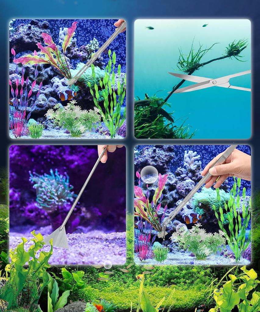 YFFSFDC 4-Piece Aquarium Plant Trimming Set, Includes Tweezers, Scissors, and Sand Flutter, Made of Stainless Steel, Practical and Convenient,