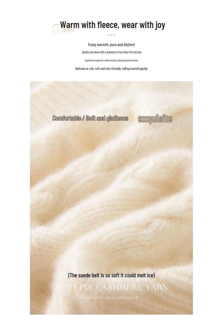 Women's Three-Ply Cashmere Sweater – Loose, Soft, Fluffy, Round Neck Pullover, Versatile Cable Knit for Autumn/Winter.