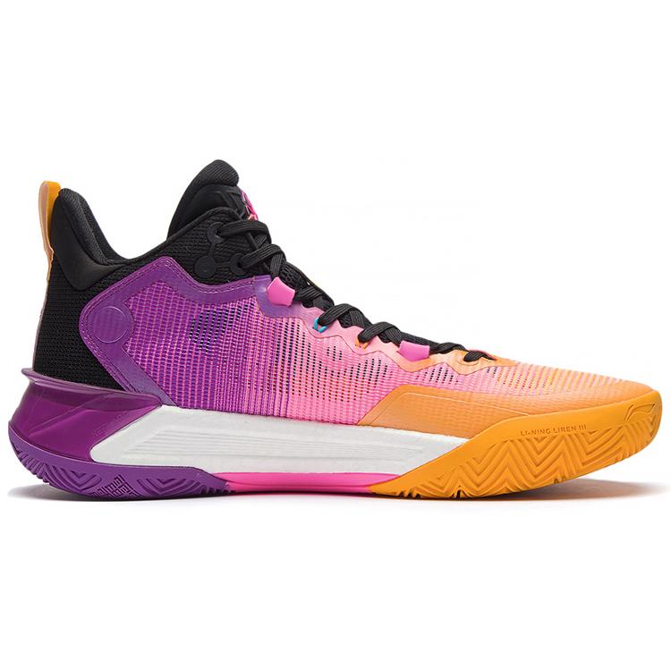 New LiNing Liren 3 Danxi Mid Top Performance Basketball Shoes Men's Orange Purple Black ABAS091-3