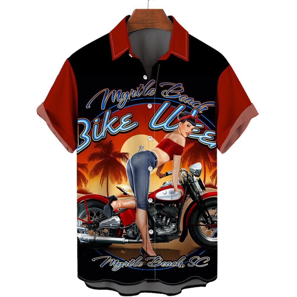 Trendy patchwork geometric short-sleeve shirt, casual and versatile for daily wear.